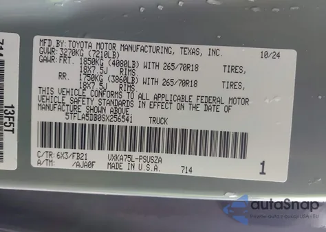 2025 Toyota Tundra Sr5 4Wd from USA, damaged, VIN 5TFLA5DB0SX256541
